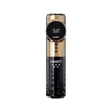 Dragonhawk Mast Archer 5 Star Series Pro - Máquina de tatuagem sem fios estilo caneta - Preta e Dourado - Traço de 3,5 mm