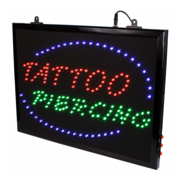 Sinal LED Tattoo + Piercing de Pendurar com Corrente para Estúdio de Tatuagens